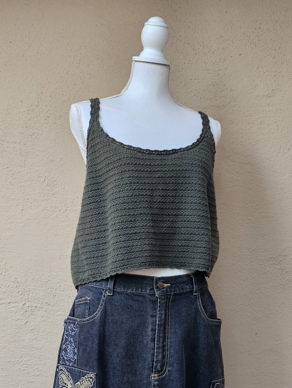 Aerie Knit Green Cropped Tank Top Sz XXL